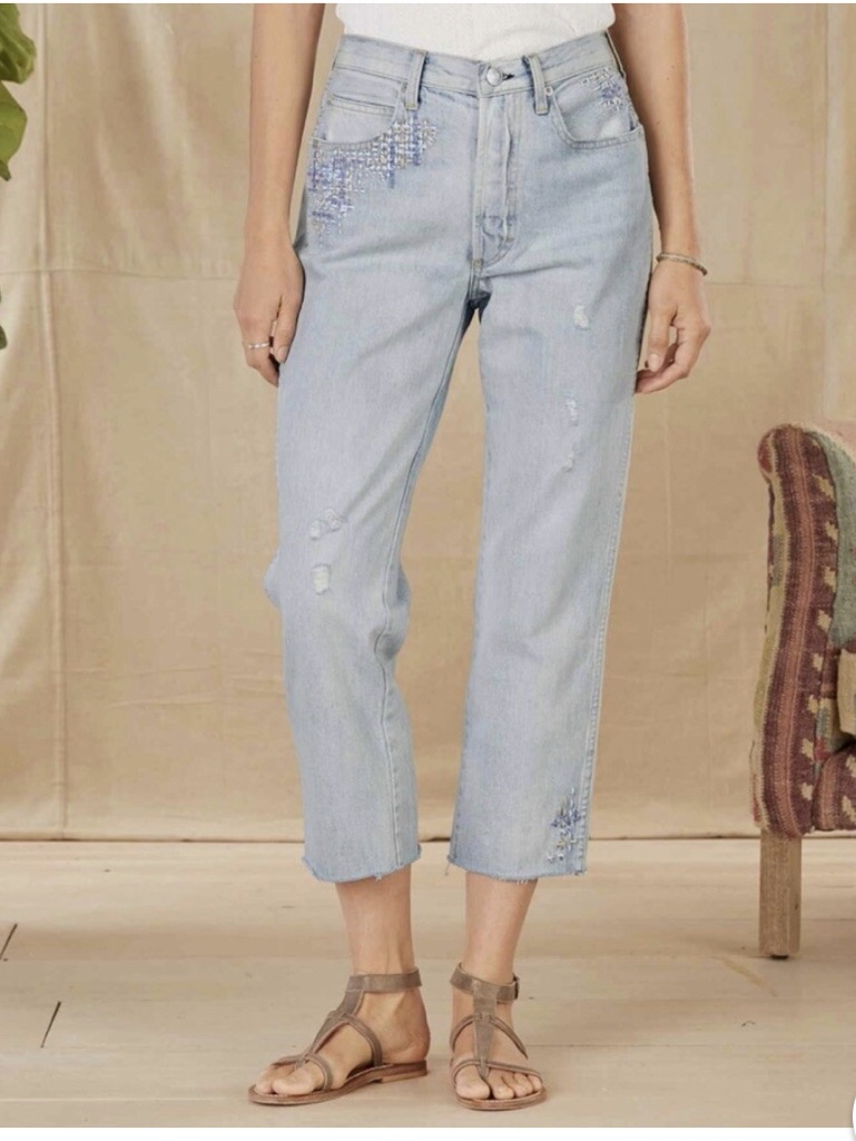 Nwot Amo Loverboy Cropped Embellished Jeans. Size 26